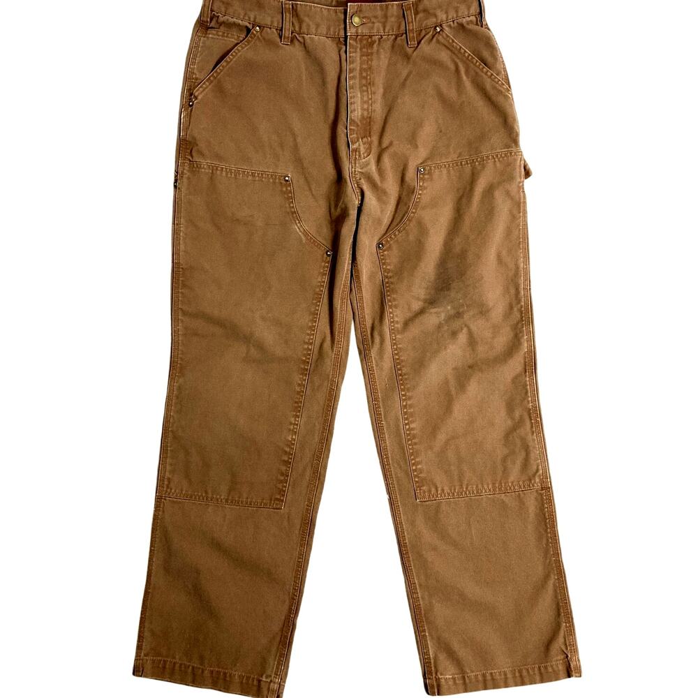 Skoops NYC Traditional Duck Pants Mens 34X30 Khaki Double Knee Carpenter‎ Work